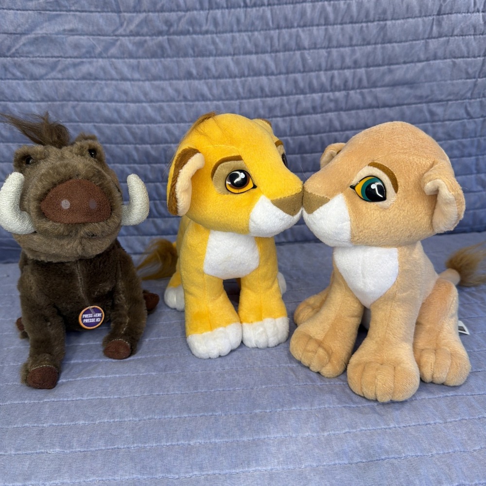 Vintage 1993 Mattel Lion King Simba & Nala Magnetic Kissing Plush + Pumbaa